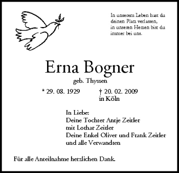 Anzeige von Erna Bogner von MGO