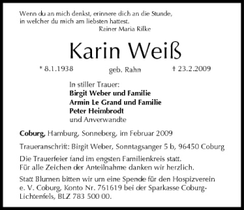 Anzeige von Karin Weiß von MGO