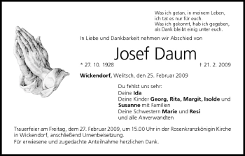 Anzeige von Josef Daum von MGO