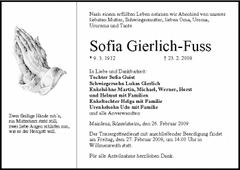 Anzeige von Sofia Gierlich-Fuss von MGO