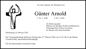 Anzeige von Günter Arnold von MGO