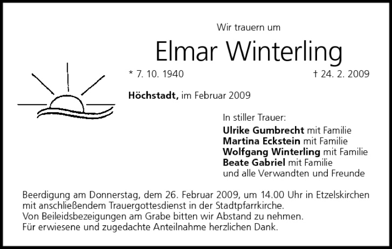  Traueranzeige für Elmar Winterling vom 25.02.2009 aus MGO