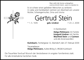 Anzeige von Gertrud Stein von MGO