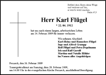 Anzeige von Karl Flügel von MGO