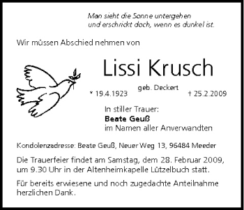 Anzeige von Lissi Krusch von MGO