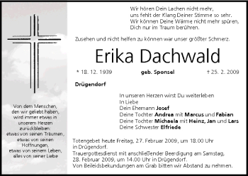 Anzeige von Erika Dachwald von MGO