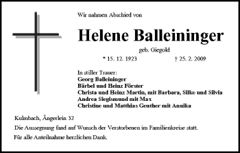 Anzeige von Helene Balleininger von MGO