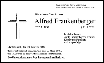 Anzeige von Alfred Frankenberger von MGO