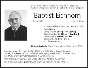 Anzeige von Baptist Eichhorn von MGO