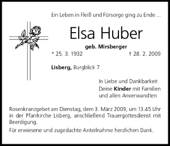 Anzeige von Elsa Huber von MGO