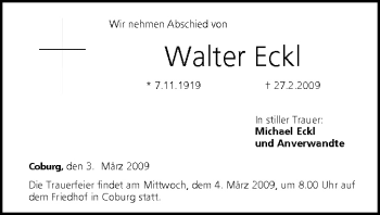 Anzeige von Walter Eckl von MGO