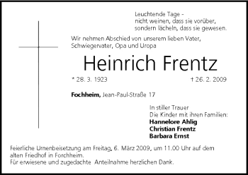 Anzeige von Heinrich Frentz von MGO