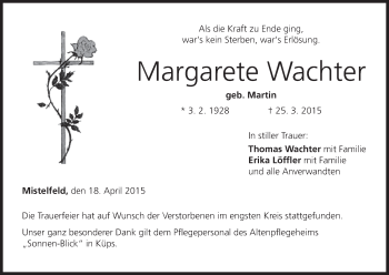 Anzeige von Margarete Wachter von MGO