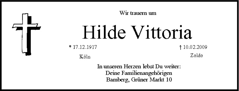  Traueranzeige für Hilde Vittoria vom 07.03.2009 aus MGO