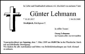 Anzeige von Günter Lehmann von MGO