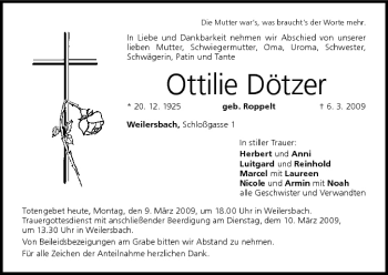 Anzeige von Ottilie Dötzer von MGO