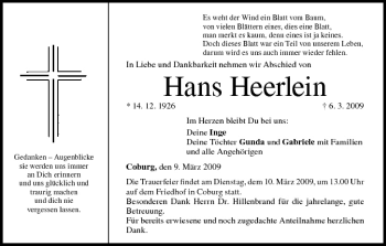 Anzeige von Hans Heerlein von MGO