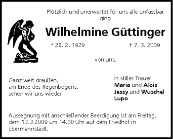 Anzeige von Wilhelmine Güttinger von MGO