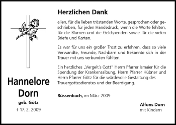 Anzeige von Hannelore Dorn von MGO