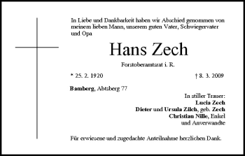 Anzeige von Hans Zech von MGO