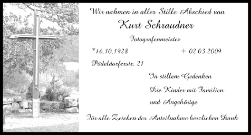  Traueranzeige für Kurt Schrauder vom 21.03.2009 aus MGO