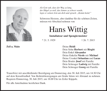 Anzeige von Hans Wittig von MGO