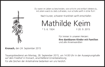 Anzeige von Mathilde Keim von MGO