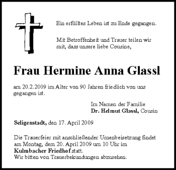 Anzeige von Hermine Anna Glassl von MGO