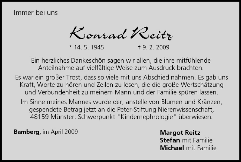  Traueranzeige für Konrad Reitz vom 25.04.2009 aus MGO