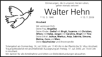 Anzeige von Walter Hehn von MGO
