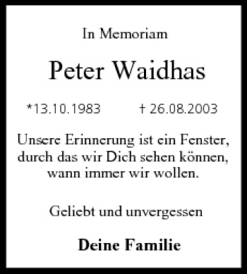 Anzeige von Peter Waidhas von MGO