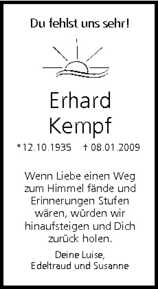  Traueranzeige für Erhard Kempf vom 08.01.2010 aus MGO