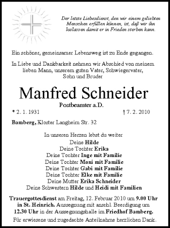 Anzeige von Manfred Schneider von MGO