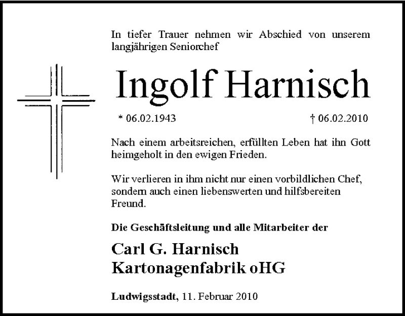  Traueranzeige für Ingolf Harnisch vom 11.02.2010 aus MGO