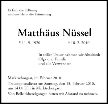 Anzeige von Matthäus Nüssel von MGO