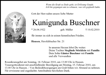 Anzeige von Kunigunda Buschner von MGO