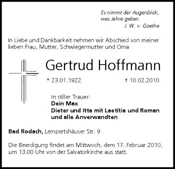 Anzeige von Gertrud Hoffmann von MGO