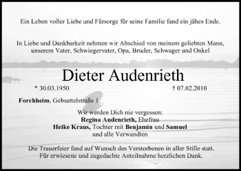 Anzeige von Dieter Audenrieth von MGO