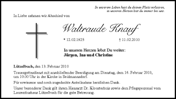 Anzeige von Waltraude Knauf von MGO