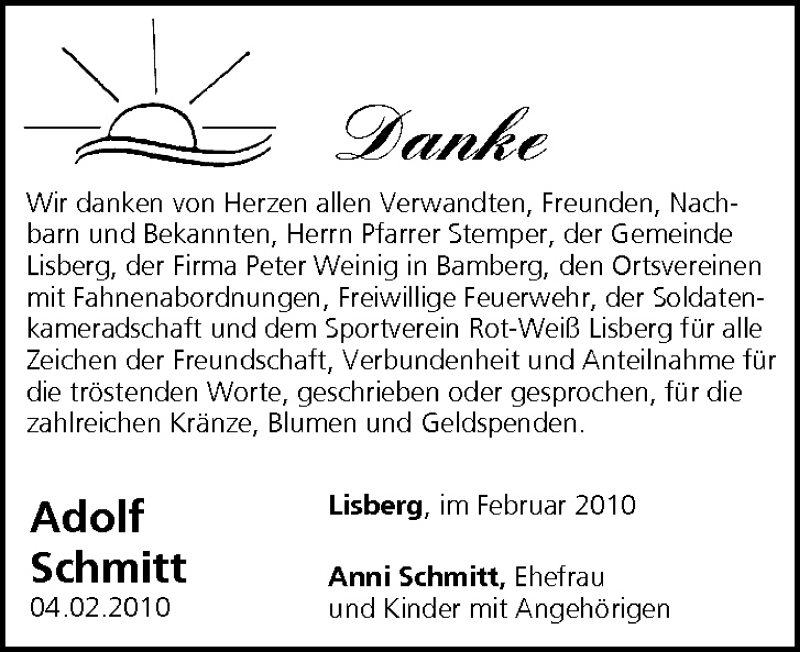  Traueranzeige für Adolf Schmitt vom 13.02.2010 aus MGO