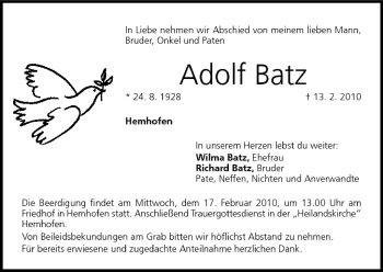 Anzeige von Adolf Batz von MGO