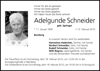 Anzeige von Adelgunde Schneider von MGO