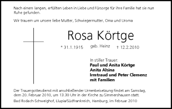 Anzeige von Rosa Körtge von MGO