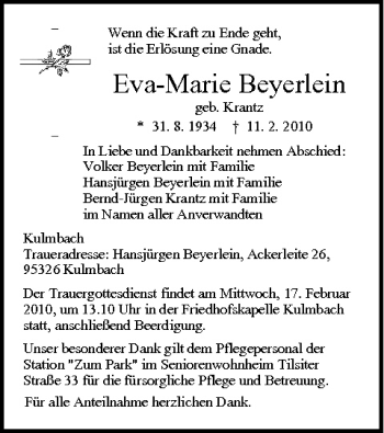 Anzeige von Eva-Marie Beyerlein von MGO