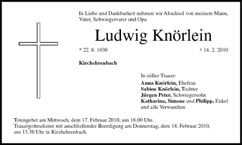 Anzeige von Ludwig Knörlein von MGO