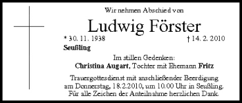 Anzeige von Ludwig Förster von MGO