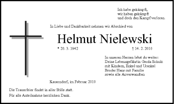 Anzeige von Helmut Nielewski von MGO