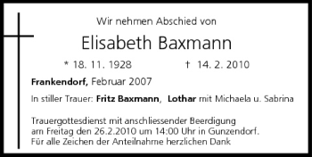 Anzeige von Elisabeth Baxmann von MGO