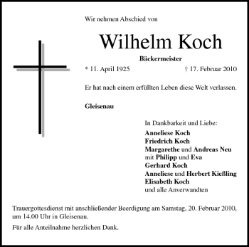 Anzeige von Wilhelm Koch von MGO