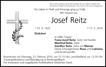 Anzeige von Josef Reitz von MGO